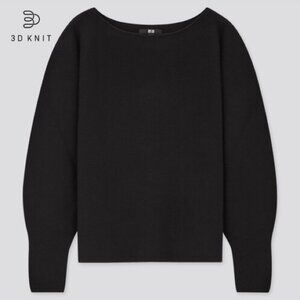 Uniqlo 3D 100% cotton Knit Boatneck relaxed casual black LS Sweater jumper top M
